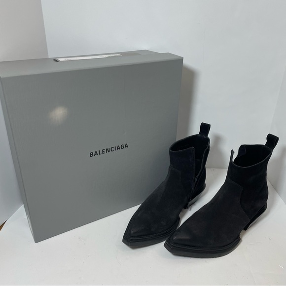 Balenciaga Shoes - Balenciaga Santiago suede Leather ankle boot Western Black seize 8.5